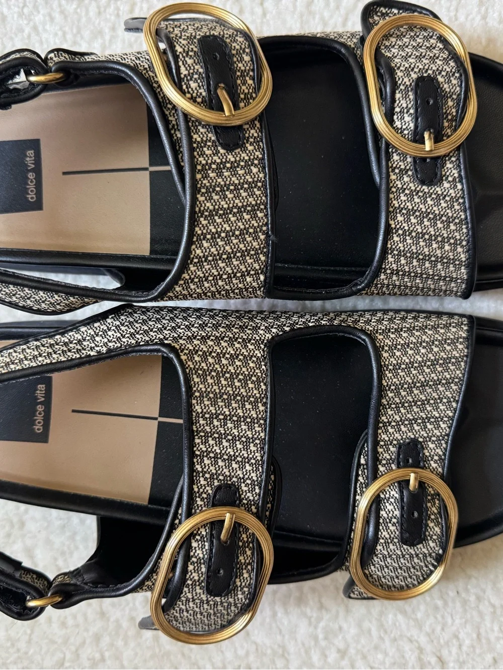 Dolce Vita Starla Black Tweed Multi-Woven Buckle Sandals-NWOT-9.5 Medium